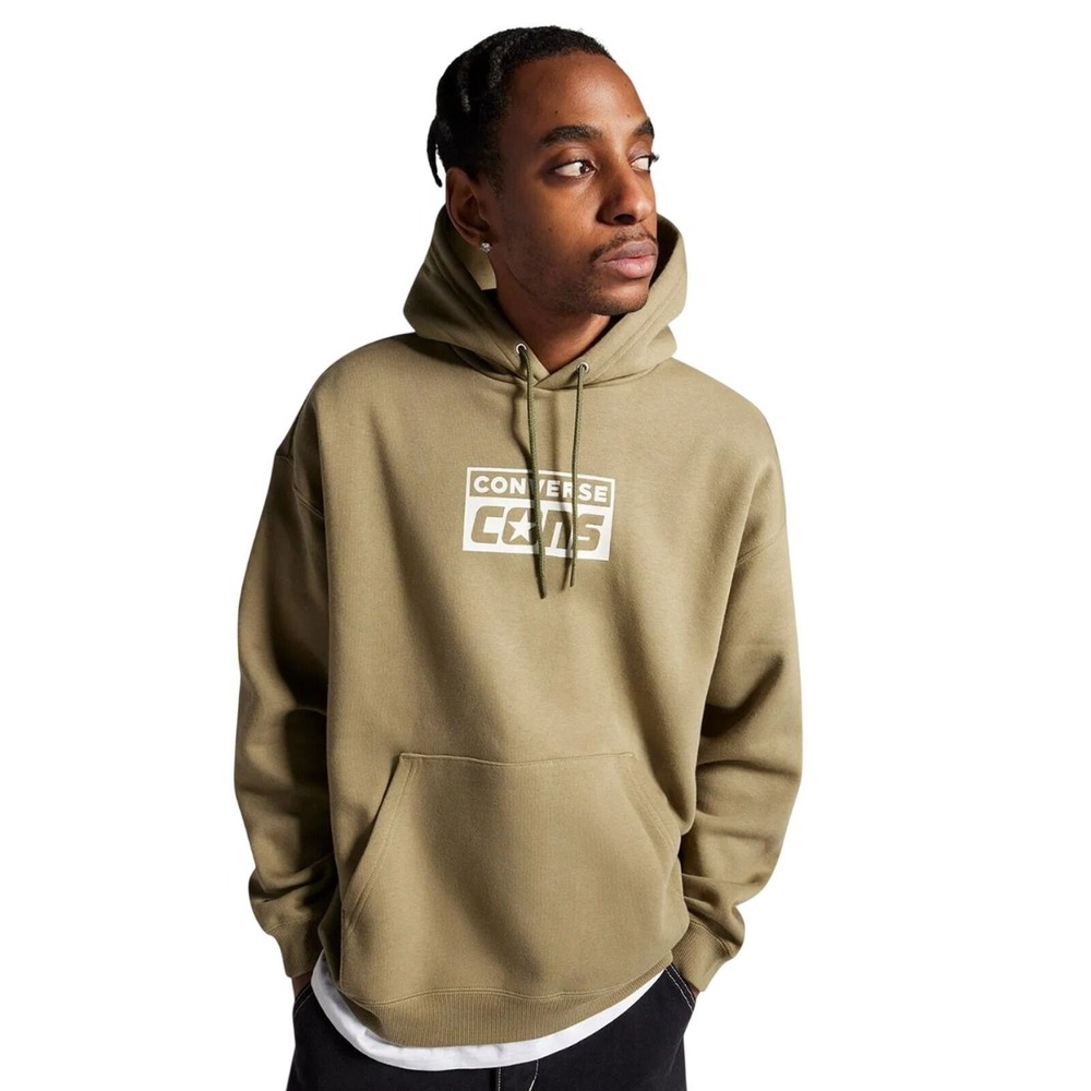 Converse Cons Mens Khaki Graphic Hoodie Medium Olive Green Pullover Sweatshirt